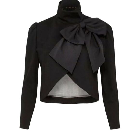 ALICE + OLIVIA Black Long Sleeve Cropped Blazer Jacket With Bow XS - Picture 3 of 14